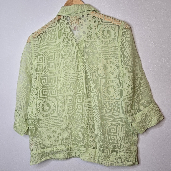 Ruby Rd. Women's Buttonfront Top Lime Green 3/4 sleeve Rayon Blend - Picture 7 of 9